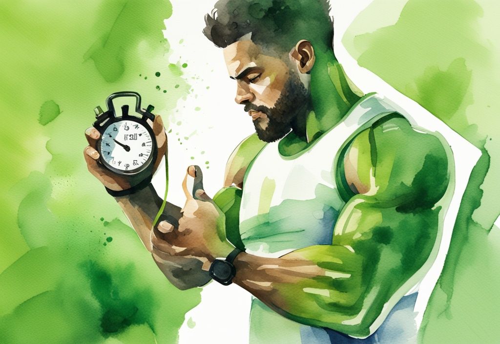 Moderne Aquarellillustration eines fitnessorientierten Individuums mit Stoppuhr und Herbalife-Produkt, das sich fragt: "wie schnell kann ich mit Herbalife abnehmen