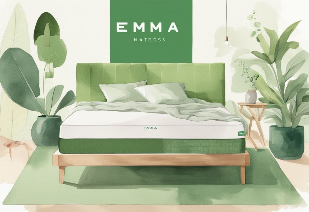 Moderne Aquarellillustration von Emma One Matratzen in verschiedenen Gewichtsklassen in einem minimalistischen Schlafzimmer, welche Emma One bei welchem Gewicht