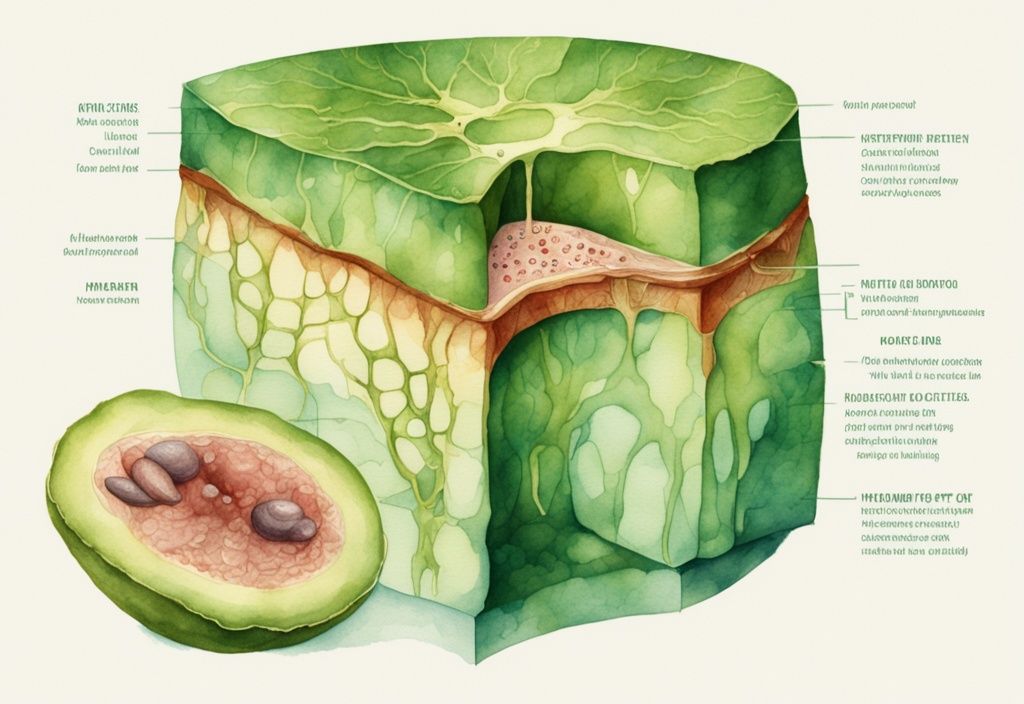 Moderne Aquarellillustration einer Hautquerschnitt mit Fett-weg-Injektion, die Fettzellen reduziert, Hauptfarbthema grün