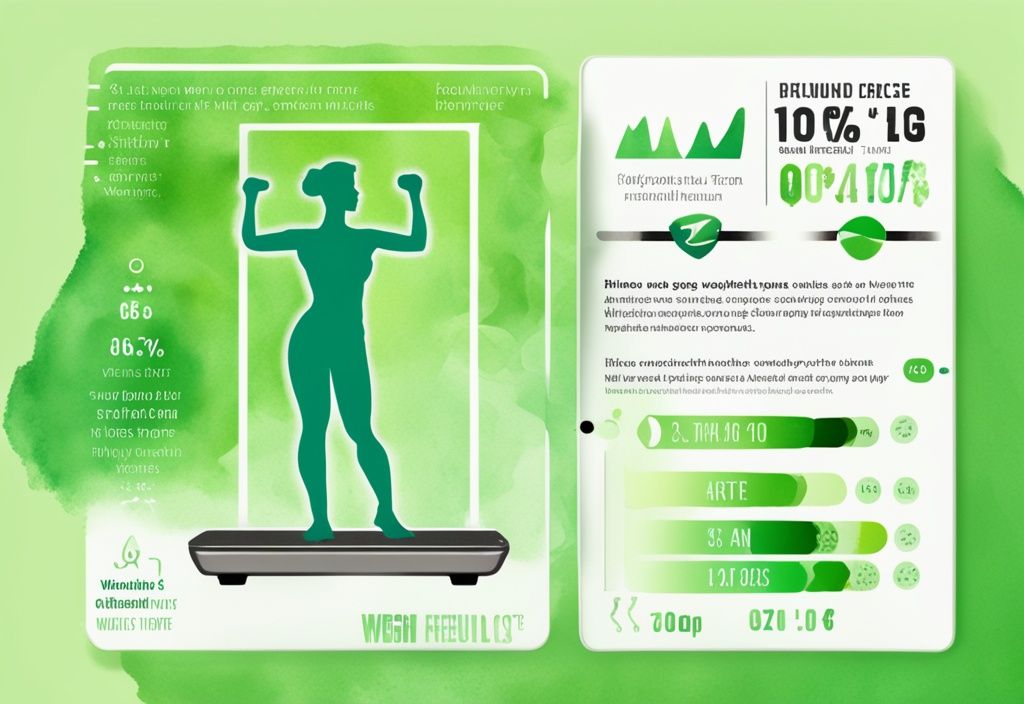 Moderne Aquarellillustration in Grün mit Infografik zur Vibrationsplatte welche Frequenz zum Abnehmen zeigt.