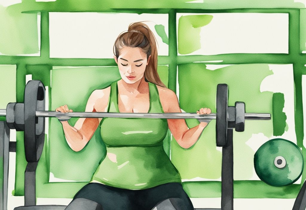 Moderne Aquarellillustration einer Frau beim Brust-Workout im Fitnessstudio, gesunde Methode, wie kann man an der Brust abnehmen