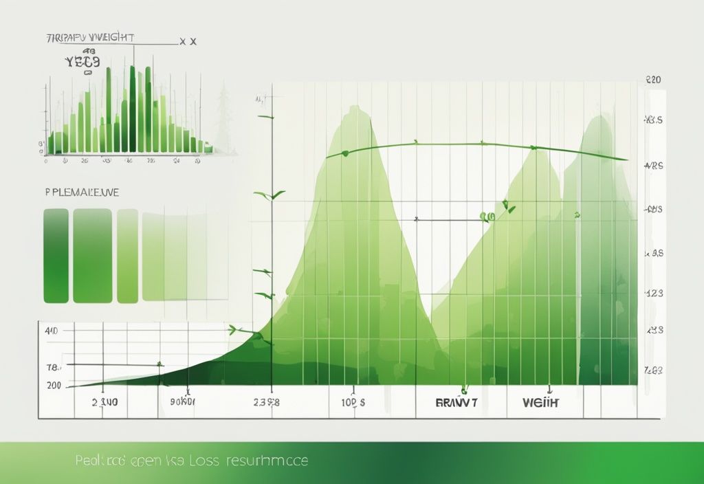 Moderne Aquarellillustration mit grünem Farbschema, die einen Graphen zeigt: Zeit auf der x-Achse, Gewicht auf der y-Achse, mit einer Phase schnellen Gewichtsverlusts, gefolgt von einer Plateauphase und anschließendem erneuten Gewichtsverlust. Keyword: wie lange dauert Plateauphase beim Abnehmen.