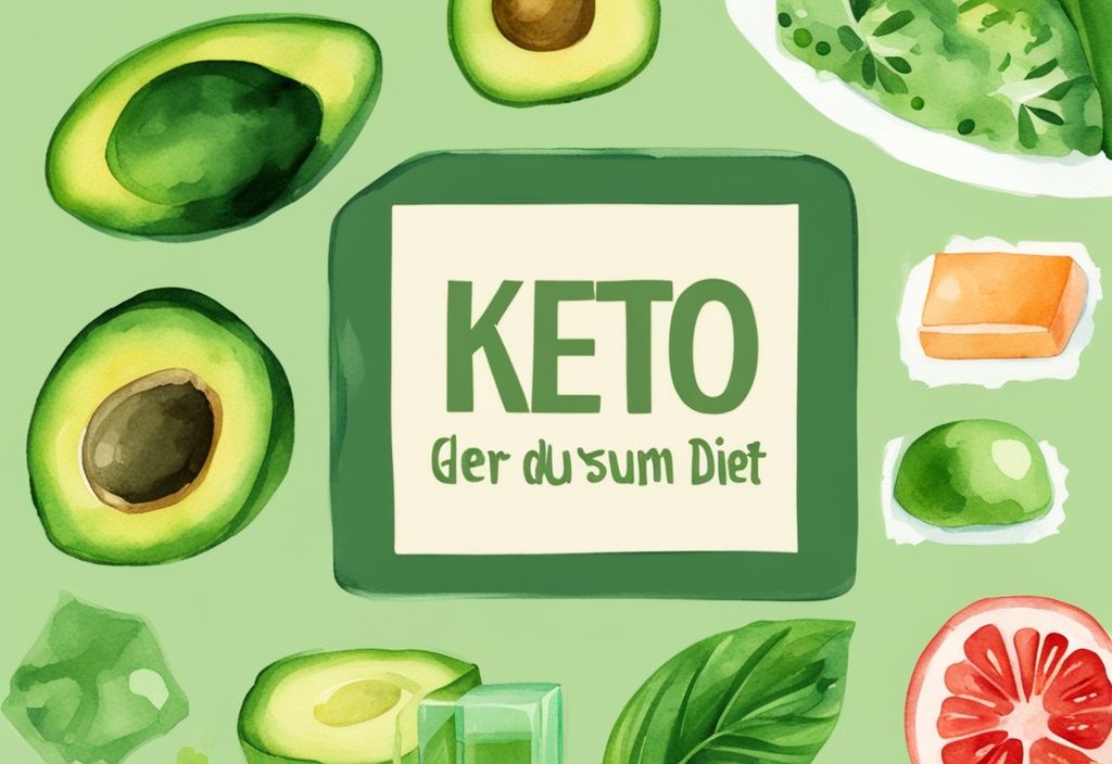 Moderne Aquarellillustration mit grünem Farbschema, zeigt ein Diagramm über den typischen Fettanteil bei einer Keto-Diät, keyword: wie viel Fett bei Keto.